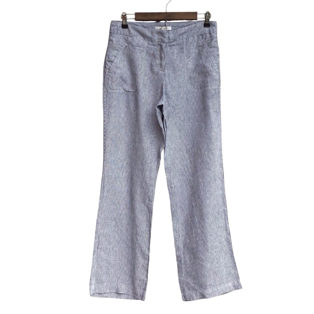 Chico’s Blue White Striped 100% Linen Wide Leg Pants